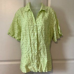 liz claiborne woman plus size 20W 100% linen button down collared eyelet shirt.